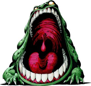 Rule 34 | abaddon (megami tensei), absurdres, claws, colored skin, demon (megami tensei), green skin, highres, kazuma kaneko, marker (medium), no humans, nose, official art, open mouth, realistic teeth, retro artstyle, scan, shin megami tensei, shin megami tensei i, solo, teeth, third-party source, tongue, traditional media, transparent background, uvula, yellow eyes