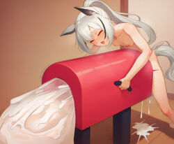 1futa animal_ears arknights black_hair breasts breeding_mount closed_eyes completely_nude cum cum_overflow cum_pool ejaculation excessive_cum futanari futanari_masturbation grani_(arknights) grey_hair highres horse_ears horse_girl horse_tail long_hair masturbation multicolored_hair nipples nude open_mouth ponytail small_breasts solo standing streaked_hair tail tongue tongue_out zoryc