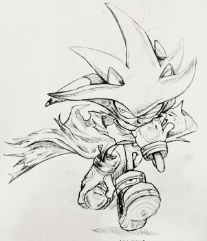 Rule 34 | 1boy, 2026, adjusting clothes, boots, cape, commentary, english commentary, full body, furry, furry male, gloves, half-closed eyes, hedgehog, hedgehog boy, highres, holding, insignia, looking to the side, male focus, myllo24, sega, silver the hedgehog, simple background, snout, solo, sonic (series), spiked hair, torn cape, torn clothes, walking