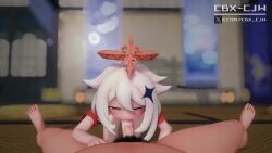 1boy 1girl 3d animated artist_name ass audible_music blush breasts cbx_cjw completely_nude cowgirl_position fellatio genshin_impact girl_on_top gloves halo headless hetero indoors koikatsu_(medium) loli looking_at_viewer lying male_pubic_hair moaning multiple_views navel nipples nude on_back open_mouth oral paimon_(genshin_impact) penis pov pov_crotch pubic_hair purple_eyes pussy sex small_breasts socks sound spread_legs straddling tagme twitter_username uncensored vaginal video white_hair white_socks