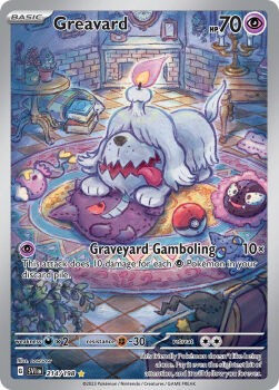 animal_focus artist_name banette book candelabra candle candlestand card_(medium) character_name chest_(furniture) company_name copyright_name copyright_notice ditto dog drifloon english_text fire fireplace full_body gastly gen_1_pokemon gen_3_pokemon gen_4_pokemon gengar greavard hair_over_eyes indoors nintendo no_humans official_art open_mouth plant poke_ball_theme pokemon pokemon_(creature) pokemon_card pokemon_focus pokemon_tcg potted_plant rug shuppet solo sowsow stuffed_toy table third-party_source tongue tongue_out trading_card