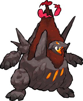 coalossal commentary_request dynamax full_body gen_8_pokemon gigantamax gigantamax_coalossal glowing_hot glowing_mouth kawaanago nintendo no_humans pokemon pokemon_(creature) pokemon_focus red_clouds solo transparent_background