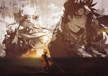 3boys battle_tendency bomber_hat bomber_jacket caesar_anthonio_zeppeli fedora film_grain flashback fur_hat hand_on_own_face hat jacket jojo_no_kimyou_na_bouken joseph_joestar joseph_joestar_(old) joseph_joestar_(young) long_coat multiple_boys partially_submerged scarf sepia stardust_crusaders striped_clothes striped_scarf triangle_print ushanka xianlan