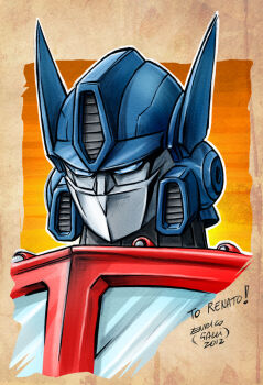 2012 artist_name autobot blue_eyes commentary english_commentary enricogalli looking_down mecha mecha_focus no_humans optimus_prime portrait robot solo transformers transformers:_generation_1