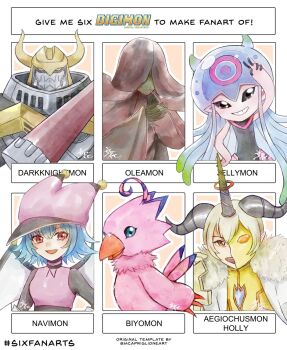 Rule 34 | aegiochusmon holy, darkknightmon, digimon, highres, jellymon, multiple drawing challenge, navimon (digimon), oleamon, piyomon, rikka (tcbn 18), six fanarts challenge
