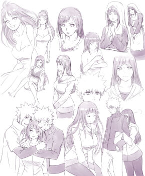 hyuuga_hinata jacket long_hair looking_at_viewer monochrome namikaze_minato naruto:_road_to_ninja naruto_(series) naruto_shippuuden nun soda_(wilkinsontansan) swimsuit uzumaki_naruto