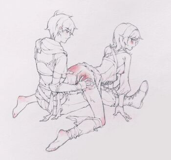 1boy 1girl all_fours anus armor ass barefoot blush breasts clothed_male_nude_female commission full_body grabbing_another's_ass groping hetero highres jaune_arc lineart nipples nude open_mouth pantyhose partially_undressed pussy qiansheng01744 ruby_rose rwby second-party_source short_hair sideboob simple_background single_sock small_breasts smile socks spanked spanking spot_color spread_ass straddling sweat torn_clothes torn_pantyhose white_background