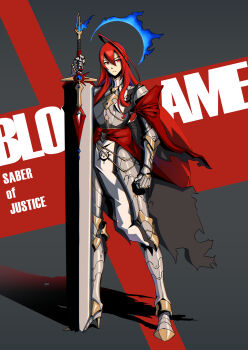 Rule 34 | 1girl, absurdres, ahoge, armor, armored boots, blue fire, blue hair, boots, cape, colored inner hair, elizabeth rose bloodflame, feaurievladskov, fire, gauntlets, greaves, high heel boots, high heels, highres, holding, holding sword, holding weapon, hololive, hololive english, long hair, looking at viewer, multicolored hair, pelvic curtain, plate armor, red eyes, red hair, solo, sword, torn cape, torn clothes, very long hair, virtual youtuber, weapon