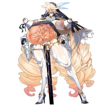 absurdres areola_slip baby big_belly blank_censor breasts censored clitoris clitoris_piercing commentary_request commission gigantic_breasts highres inflation muscular_legs object_insertion original piercing pregnant pussy pussy_peek pussy_piercing simple_background skeb_commission small_head t.a.k. thick_thighs thighs toddler triplets umbilical_cord vaginal vaginal_object_insertion white_background x-ray