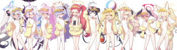 6+girls :d :o above-cleavage_cutout absurdres adjusting_eyewear ahoge animal_ear_fluff animal_ears armpits arms_up asymmetrical_hair averting_eyes ball bare_legs bare_shoulders beachball black_hair black_halo black_ribbon black_wings blonde_hair blue_archive blue_eyes blue_halo bow braid braided_bun breasts brown_eyes brown_halo bucket cane closed_mouth clothing_cutout commentary_request cosplay covered_navel cross_halo crying crying_with_eyes_open demon_girl demon_horns demon_tail demon_wings diamond_cutout dot_mouth dot_nose double_bun extra_ears eyes_visible_through_hair eyewear_on_head feathered_wings feet_out_of_frame flask flat_chest floppy_ears forehead fox_ears fox_girl fox_tail furrowed_brow gnoet gradient_hair green_eyes grey_eyes grey_hair grey_halo hair_between_eyes hair_bow hair_bun hair_ornament hair_over_one_eye hair_ribbon half-closed_eyes halo hand_on_eyewear hand_on_own_hip hand_up handheld_game_console hands_up head_wings heterochromia highleg highleg_one-piece_swimsuit highres hina_(blue_archive) holding holding_ball holding_beachball holding_bucket holding_cane holding_flask horns hoshino_(blue_archive) huge_ahoge ibuki_(blue_archive) incredibly_absurdres inflatable_toy inflatable_whale innertube jacket kanoe_(blue_archive) kisaki_(blue_archive) koharu_(blue_archive) kokona_(blue_archive) loli long_hair long_sleeves looking_at_viewer low_wings multicolored_hair multiple_girls multiple_hair_bows multiple_horns nintendo_switch off_shoulder official_alternate_costume official_alternate_hairstyle one-piece_swimsuit one_eye_closed one_eye_covered open_mouth orange-tinted_eyewear orange_eyes outstretched_arm pink-tinted_eyewear pink_eyes pink_hair pink_halo pointing ponytail professor_niyaniya_(blue_archive) puffy_long_sleeves puffy_sleeves purple_eyes red-tinted_eyewear red_hair red_halo ribbon round-bottom_flask scar scar_on_neck seia_(blue_archive) seia_(blue_archive)_(cosplay) seia_(swimsuit)_(blue_archive) side_ponytail simple_background single_bare_shoulder sleeves_past_wrists small_breasts smile split_mouth standing streaked_hair sunglasses sweat swim_ring swimsuit tail tears thighs tiger_ears tiger_girl tinted_eyewear twintails two-tone_hair very_long_hair visor_cap wavy_hair white_background white_bow white_one-piece_swimsuit winged_halo wings yellow_eyes yellow_halo yellow_jacket yellow_visor yuzu_(blue_archive)