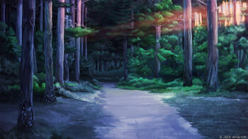 arsenixc everlasting_summer forest game_cg landscape nature no_humans outdoors path plant road scenery sunlight tree