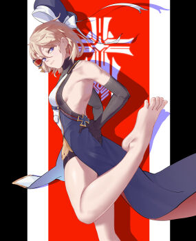 1girl absurdres azur_lane barefoot blonde_hair blue_eyes feet hat highres looking_at_viewer medium_hair toes xihongshiniuroubao_zipora z23_(azur_lane)