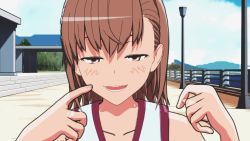 2girls 3d absurdres animated armpits blush breasts brown_eyes brown_hair cloud cloudy_sky dancing exhibitionism female_focus full_body grin gym_uniform hiding highres lamp misaka_mikoto msaka multiple_girls nipples object_on_head outdoors panties panties_on_head public_indecency shirai_kuroko shoes sky small_breasts smile socks sound thighs toaru_kagaku_no_railgun toaru_majutsu_no_index topless_female tree underwear video vocaloid