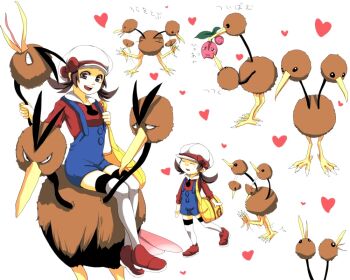 00s 1girl bag cherubi dodrio doduo gen_1_pokemon gen_4_pokemon hat heart lalilu lyra_(pokemon) nintendo pokemon pokemon_(creature) pokemon_hgss thighhighs