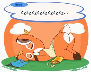 1boy animal_crossing animated animated_gif artist_name ass ass_focus beau_(animal_crossing) bottomless dialogue_box furry hooves horns jiggle looping_animation lying nintendo on_stomach orange_fur patreon_username signature sleeping solo source_request top-down_bottom-up video_game whygena zzz