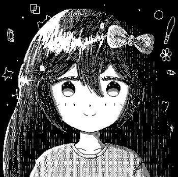 1girl animated animated_gif aubrey_(headspace)_(omori) aubrey_(omori) blinking blush bow closed_eyes closed_mouth collarbone deimiler greyscale hair_bow long_hair looking_at_viewer lowres monochrome omori open_mouth pixel_art shirt smile solo t-shirt teeth upper_body upper_teeth_only