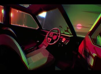 blood car_interior chromatic_aberration commentary english_commentary full_moon letterboxed moon no_humans open_door original paula_blumen pink_moon right-hand_drive steering_wheel subtitled