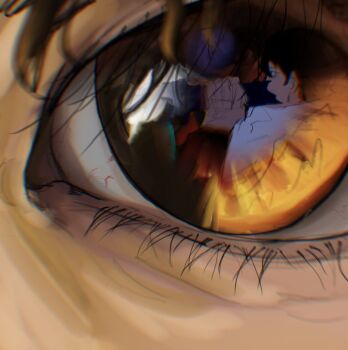 1other 2boys black_hair close-up coat eye_reflection eyelashes highres holding kim_dokja looking_at_another macaronijail multiple_boys oldest_dream omniscient_reader&#039;s_viewpoint reaching reaching_towards_another reflection reflection_focus white_coat yoo_joonghyuk