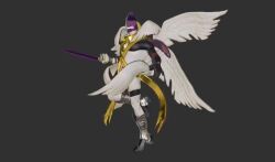 1boy 3d angel angel_boy animated digimon digimon_(creature) holyangemon male_focus mask solo sword video weapon wings