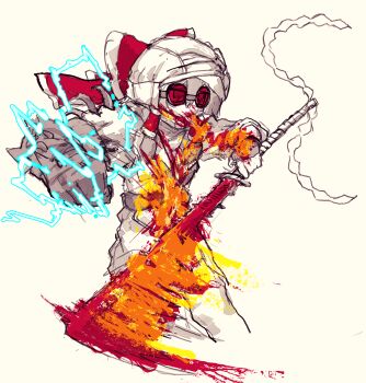 Rule 34 | 1girl, blood, blood on clothes, blood on face, bow, commentary, electricity, fingerless gloves, fire, flaming sword, flaming weapon, gauntlets, gloves, hair bow, hair tubes, hakurei reimu, highres, holding, holding sword, holding weapon, korean commentary, long hair, rampa93, red-tinted eyewear, red bow, round eyewear, simple background, single gauntlet, sketch, solo, sword, tinted eyewear, touhou, weapon, yellow background