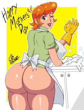 absurdres artist_name ass breasts dexter&#039;s_laboratory dexter&#039;s_mom highres huge_ass huge_breasts mature_female orange_hair oroz_kun simple_background