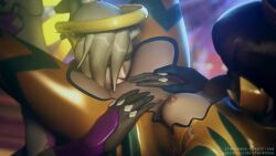 2girls 3d animated bodysuit breasts cunnilingus d.va_(overwatch) female_focus halo junebug_d.va licking mechanical_wings mercy_(overwatch) multiple_girls nipples oral overwatch overwatch_1 reddoe tagme tongue video wings yuri