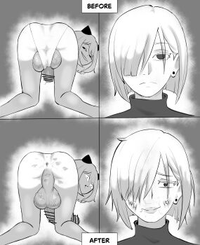 1futa 1girl absurdres after_anilingus age_difference all_fours anus anya_(spy_x_family) ass bar_censor before_and_after censored erection fiona_frost futa_with_female futanari heart heart-shaped_pupils highres huge_penis huge_testicles keizzzu lipstick_mark lipstick_mark_on_ass loli monochrome panties penis smile spy_x_family stray_pubic_hair symbol-shaped_pupils testicles underwear veins veiny_testicles