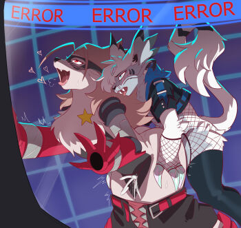 1boy 1girl 6my cum digimon digimon_(creature) fishnets furry furry_female jacket long_hair mask original pointy_ears sex star_(symbol) wolvermon