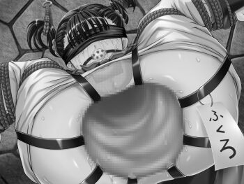 1boy 1girl aftersex ahegao ass anal_fluid breasts ending greyscale head_in_ass head_insertion loli monochrome orgasm presenting_anus rope spread_legs thighs trubka