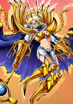 armor blonde_hair blue_eyes digimon digimon_(creature) gloves junomon mask pakkoo short_hair