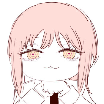 1girl :3 chainsaw_man chibi chibi_only closed_mouth deer60868637 limited_palette long_hair looking_at_viewer makima_(chainsaw_man) necktie orange_hair ringed_eyes solo yellow_eyes