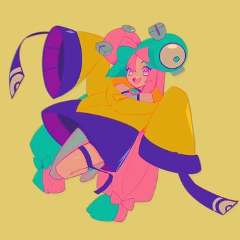 Rule 34 | 1girl, ashleigh hetrick, asymmetrical legwear, blue hair, bow, gen 1 pokemon, highres, iono (pokemon), jacket, magnemite, mismatched legwear, multicolored hair, nintendo, oversized clothes, pink eyes, pink hair, pokemon, pokemon sv, solo, twintails, yellow bow, yellow jacket