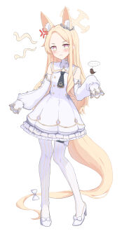 ... 1girl :t absurdres angel_wings anger_vein animal_ear_fluff animal_ears black_necktie blonde_hair blue_archive bow closed_mouth detached_sleeves dress forehead fox_ears fox_girl fox_tail full_body hair_bow halo high_heels highres jim6581156 long_hair long_sleeves looking_at_viewer necktie pink_eyes pout pumps seia_(blue_archive) simple_background sleeves_past_fingers sleeves_past_wrists speech_bubble standing striped_clothes striped_thighhighs tail thighhighs vertical-striped_clothes vertical-striped_thighhighs very_long_hair white_background white_bow white_dress wings yellow_halo yellow_trim