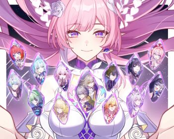 5boys 6+girls aglaea_(honkai:_star_rail) anaxa_(honkai:_star_rail) bare_shoulders breasts caelus_(honkai:_star_rail) castorice_(honkai:_star_rail) cerydra_(honkai:_star_rail) chrysos_heirs_(honkai:_star_rail) cipher_(honkai:_star_rail) commentary_request cyrene_(honkai:_star_rail) cyrene_(demiurge)_(honkai:_star_rail) dan_heng_(honkai:_star_rail) dan_heng_(permansor_terrae)_(honkai:_star_rail) diamond-shaped_pupils diamond_(shape) dress dual_persona earrings evernight_(honkai:_star_rail) highres honkai:_star_rail honkai_(series) hyacine_(honkai:_star_rail) hysilens_(honkai:_star_rail) jewelry large_breasts long_hair march_7th_(honkai:_star_rail) multiple_boys multiple_girls mydei_(honkai:_star_rail) phainon_(honkai:_star_rail) pink_hair pointy_ears purple_eyes shino_(sinotaro_) smile stelle_(honkai:_star_rail) symbol-shaped_pupils trailblazer_(honkai:_star_rail) tribbie_(honkai:_star_rail) very_long_hair white_dress