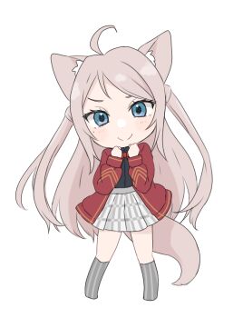 animal_ears bad_id bad_pixiv_id black_shirt blue_eyes bow cowlick long_hair looking_at_viewer love_live! love_live!_nijigasaki_high_school_idol_club narrowed_eyes necktie o_to_mo open_mouth pink_bow pink_hair red_vest school_uniform shirt smile solo summer_uniform tail vest zhong_lanzhu