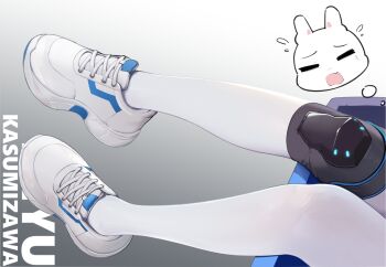 1girl blue_archive character_name chinese_commentary commentary_request highres in_container in_trash_can knee_pads lower_body miyu_(blue_archive) painterliuhao pantyhose shoes single_knee_pad sneakers trash_can white_pantyhose white_shoes