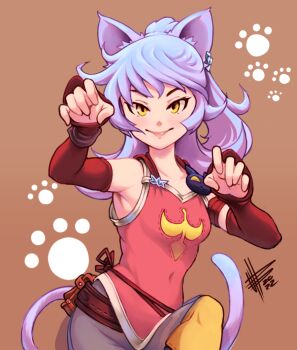 adelle_(fft) animal_ears belt belt_pouch cat_ears cat_girl cat_tail final_fantasy final_fantasy_tactics_a2 final_fantasy_tactics_advance long_sleeves mateus_upd pink_hair pouch red_ribbon ribbon smile tail yellow_eyes