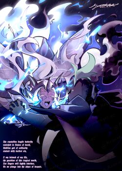 2boys :d ^_^ absurdres armor black_armor black_cape black_gloves blue_fire burning butterfly_wings cape chinese_commentary closed_eyes colored_eyelashes colored_tongue commentary_request cookie_run cookie_run:_kingdom covered_face cracked_skin crown crying dark-skinned_male dark_skin death elder_faerie_cookie english_text facing_another fire floating_hair full_armor gloves grey_hair helm helmet high_ponytail highres holding_hands insect_wings interlocked_fingers long_hair long_sleeves male_focus moonieenightiee multiple_boys open_mouth parted_bangs pauldrons ponytail purple_tongue rain shoulder_armor signature silent_salt_cookie smile spoilers teeth upper_body very_long_hair watermark white_eyelashes wings yaoi