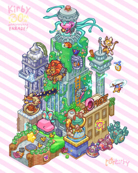 anniversary artist_name awoofy baby_animal bandana bandana_waddle_dee bird black_hat blue_bandana blush blush_stickers bug building burger butterfly cage car_mouth character-themed_food character_name clawroline claws clock clock_tower clocker closed_eyes clutter_needle_kirby coat copy_ability copyright_name duck duckling duckling_(kirby) elfilin energy_gun fecto_forgo firing flower food forgo_dedede glasses gordo_bar grass gun hat helmet highres holding holding_gun holding_polearm holding_weapon in_cage insect jetpack king_dedede kirby kirby_(series) kirby_and_the_forgotten_land ladder leongar morpho_knight_(butterfly) mortarboard moss mouthful_mode needle_kirby nintendo open_clothes open_coat orange_flower pink_flower plant polearm propeller radio ranger_kirby ring_mouth rocket round_eyewear runaway_parade_car scroll sign sitting sleeping snow space_ranger_kirby spear spikes spinning striped_background target tentacles torkirby tower two-tone_background vines waddle_dee warp_star water weapon white_flower wise_waddle_dee wondog wondy yellow_flower