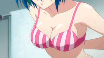 animated animated_gif blue_hair bouncing_breasts bra breasts cleavage high_school_dxd large_breasts nipples shiny_skin tagme underwear undressing xenovia_quarta