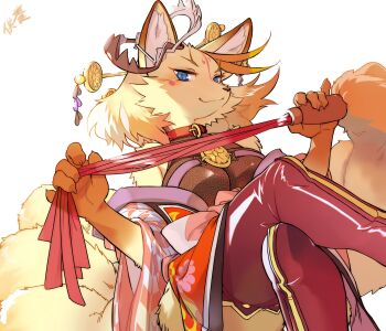 Rule 34 | 1girl, absurdres, blue eyes, character request, female focus, fox, highres, kbmg gmbk, solo, thighhighs, tokyo afterschool summoers