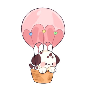 Rule 34 | aircraft, animal, animal focus, baby animal, dalmatian, dog, hot air balloon, mjoyart, no humans, original, puppy, simple background, white background