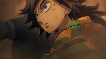 3boys akaza_(kimetsu_no_yaiba) animated battle blood destruction kamado_tanjirou kimetsu_no_yaiba multiple_boys short_hair sword tagme tomioka_giyuu video weapon