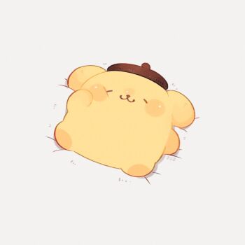 :3 closed_eyes closed_mouth commentary lying no_humans on_back pompompurin sanrio simple_background sleeping solo symbol-only_commentary tenmiyakiyo white_background