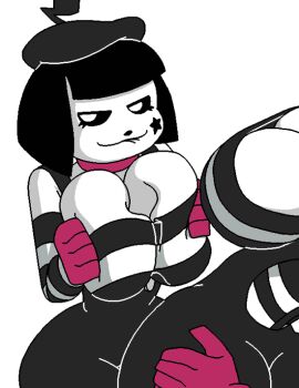 2girls animated animated_gif ass ass_grab bonbon_(derpixon) bouncing_breasts breasts chuchu_(derpixon) cleavage clothed_paizuri dboy facial_mark gloves implied_futanari implied_strap-on invisible_penis lip_biting looking_at_viewer mime mime_and_dash multiple_girls paizuri paizuri_under_clothes sexually_suggestive shirt simple_background simulated_paizuri star_(symbol) star_facial_mark striped_clothes striped_shirt white_background yuri