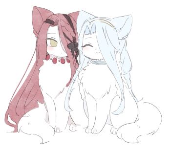 animal_ears animalization blue_hair blush cat cat_ears cat_tail fate/grand_order fate_(series) hair_over_one_eye highres jewelry kuzuyu long_hair necklace red_hair tail typhon_ephemeros_(fate) typhon_epsilon_(fate) white_background