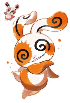 @_@ alternate_color alternate_shiny_pokemon animal_focus bairizuomeng fang full_body gen_3_pokemon highres looking_at_viewer nintendo no_humans open_mouth orange_fur pokemon pokemon_(creature) pokemon_focus reference_inset simple_background skin_fang solo spinda spiral-only_eyes standing white_background yellow_fur