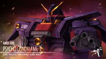 3d aiming aiming_at_viewer character_name commentary_request debris earth_federation_space_forces emblem finger_cannon glowing glowing_eyes gundam insignia lens_flare mecha mecha_focus mobile_suit muzzle no_humans psycho_gundam_mk_ii red_eyes robot roundel science_fiction serike_w signature upper_body v-fin zeta_gundam