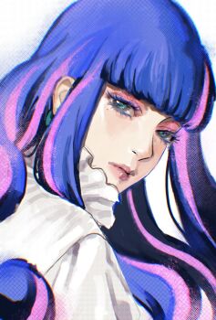 1girl ada_(boruto) bad_tag blue_eyes blue_hair boruto:_naruto_next_generations chromatic_aberration eyelashes eyeshadow from_side frown highres looking_at_viewer makeup mole mole_under_eye multicolored_hair naruto_(series) o_hqfu pink_eyeshadow pink_hair pink_lips solo streaked_hair two-tone_hair