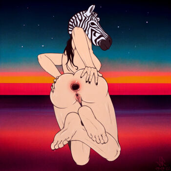 1girl corey_(hotline_miami_2) gaping gaping_anus highres hotline_miami hotline_miami_2 marukanitel zebra